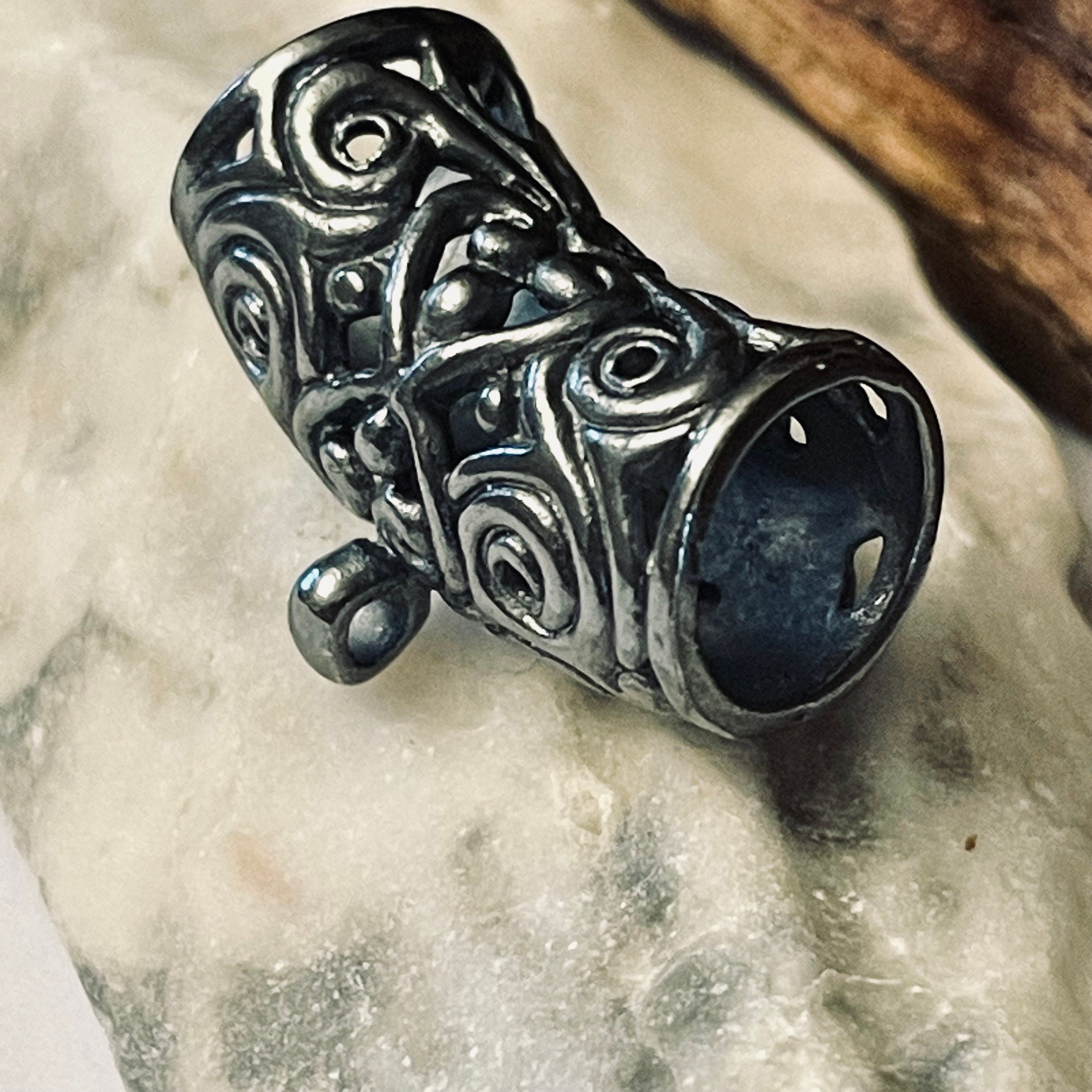 Solid Oxidation Sterling Silver Slider with Bottom Loop -  ID 7mm - Large Focal Curved Slider Bead 16.85mm Long - Pendant Holder Bail - Z64