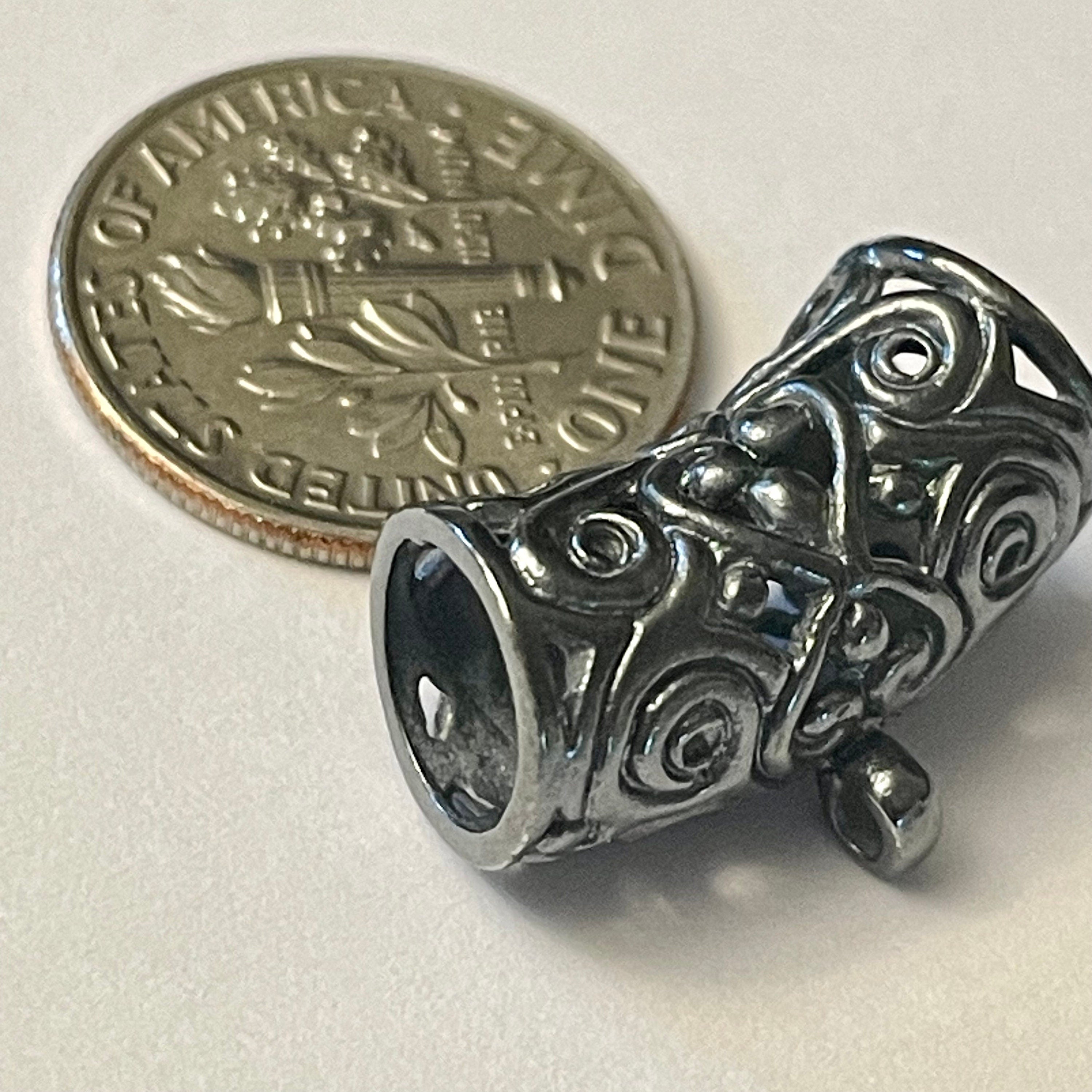 Solid Oxidation Sterling Silver Slider with Bottom Loop -  ID 7mm - Large Focal Curved Slider Bead 16.85mm Long - Pendant Holder Bail - Z64