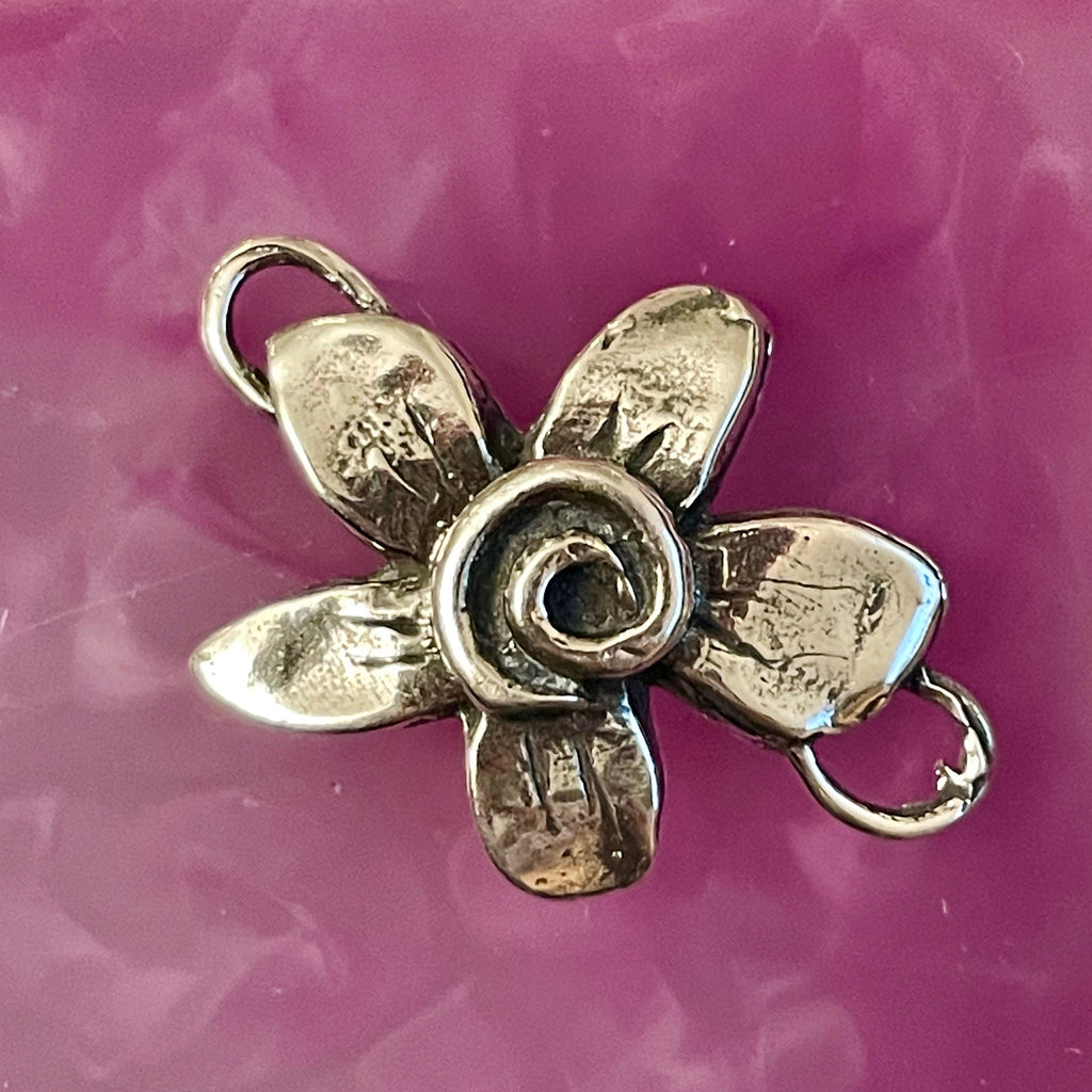 1 Sterling Silver Whimsy Flower Connector - Handcrafted Rustic Bracelet Focal Point for 2mm Cord or Chain - Rustic Charms - Supplies AC170