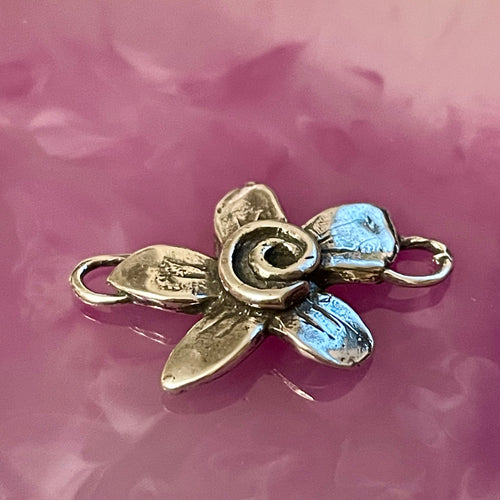 1 Sterling Silver Whimsy Flower Connector - Handcrafted Rustic Bracelet Focal Point for 2mm Cord or Chain - Rustic Charms - Supplies AC170