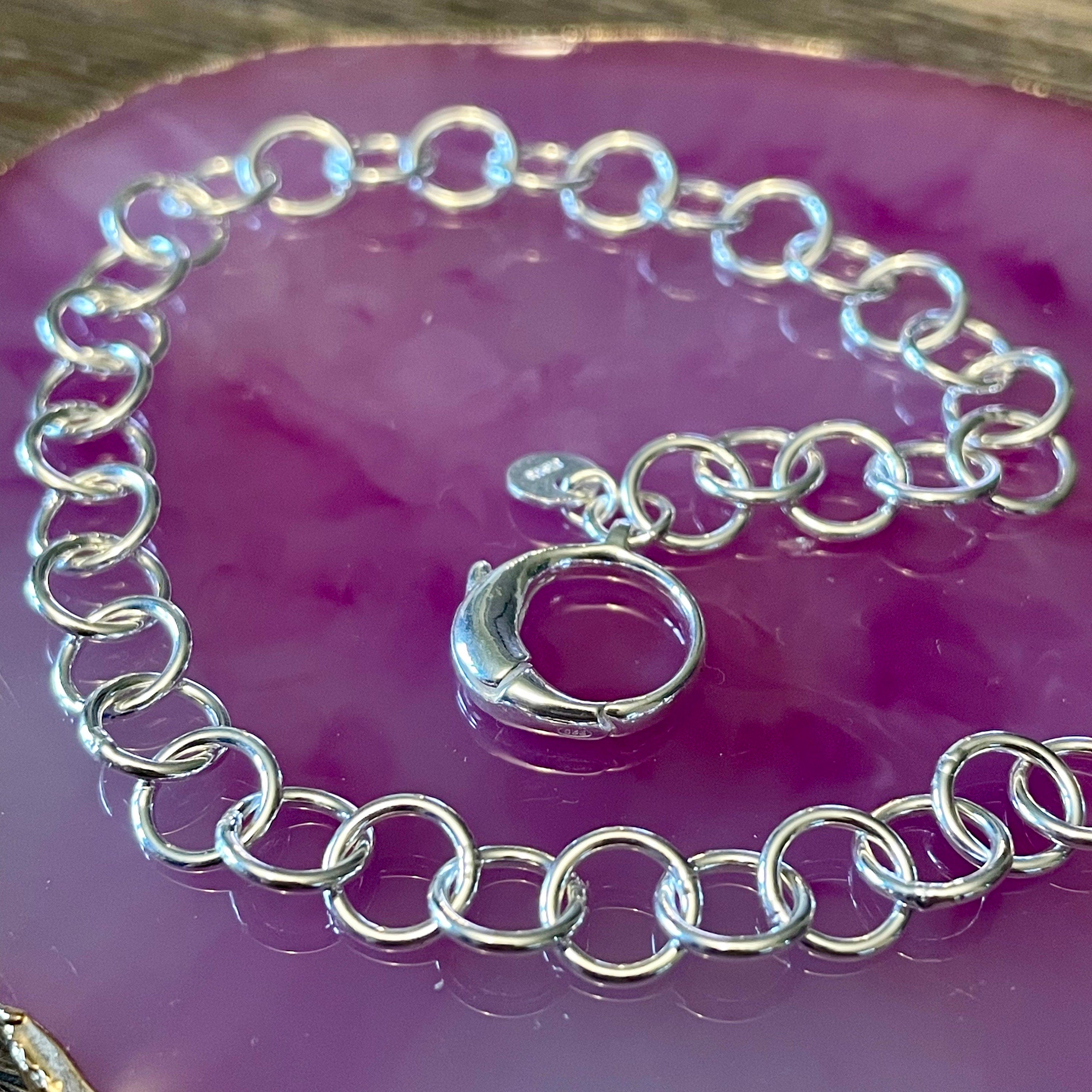 Standard Size 7.5 Inch Charm Bracelet 7mm in Sterling Silver - Recycled - Anti Tarnish  Made in Italy - Stamped 925 - Gift Idea - S37