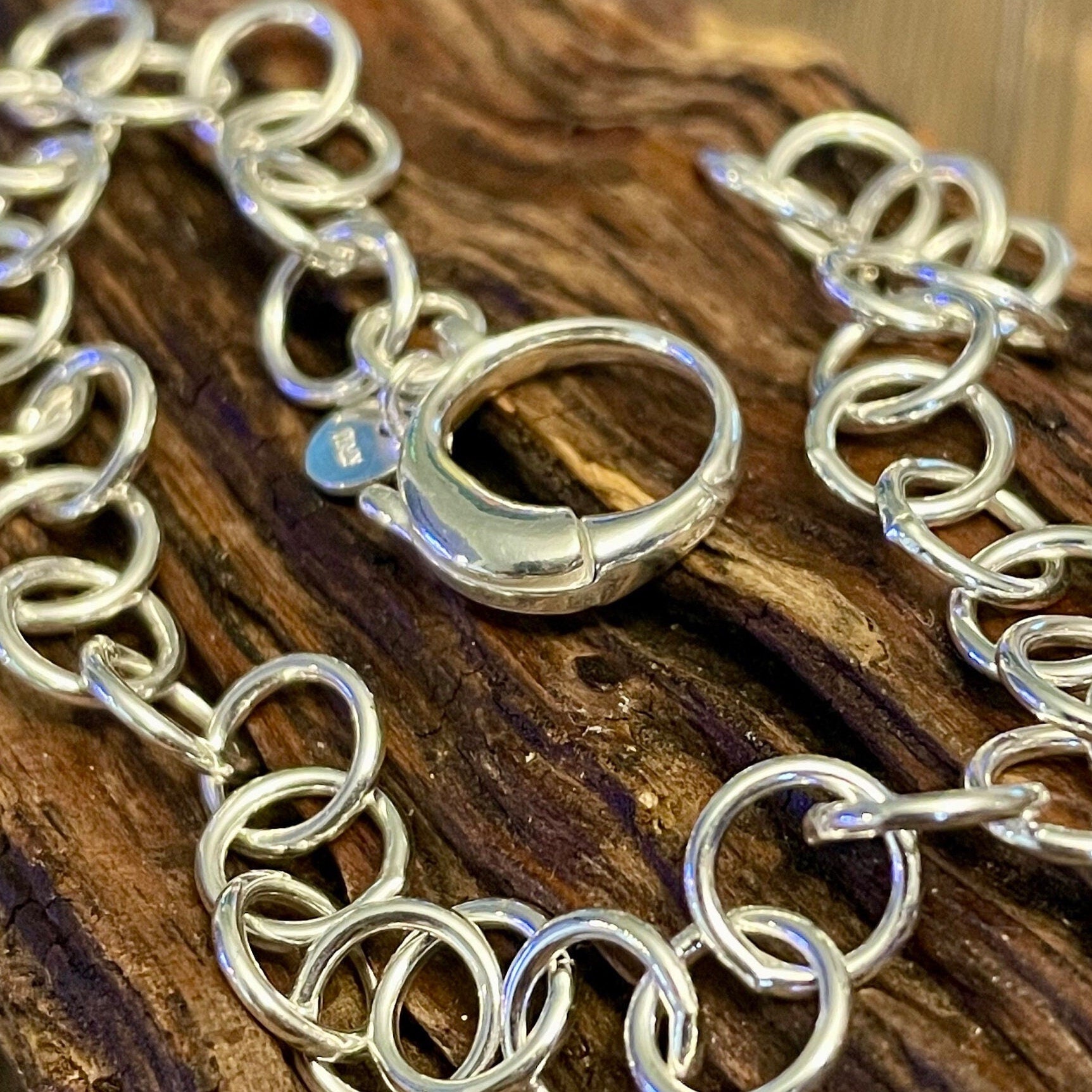 Standard Size 7.5 Inch Charm Bracelet 7mm in Sterling Silver - Recycled - Anti Tarnish  Made in Italy - Stamped 925 - Gift Idea - S37