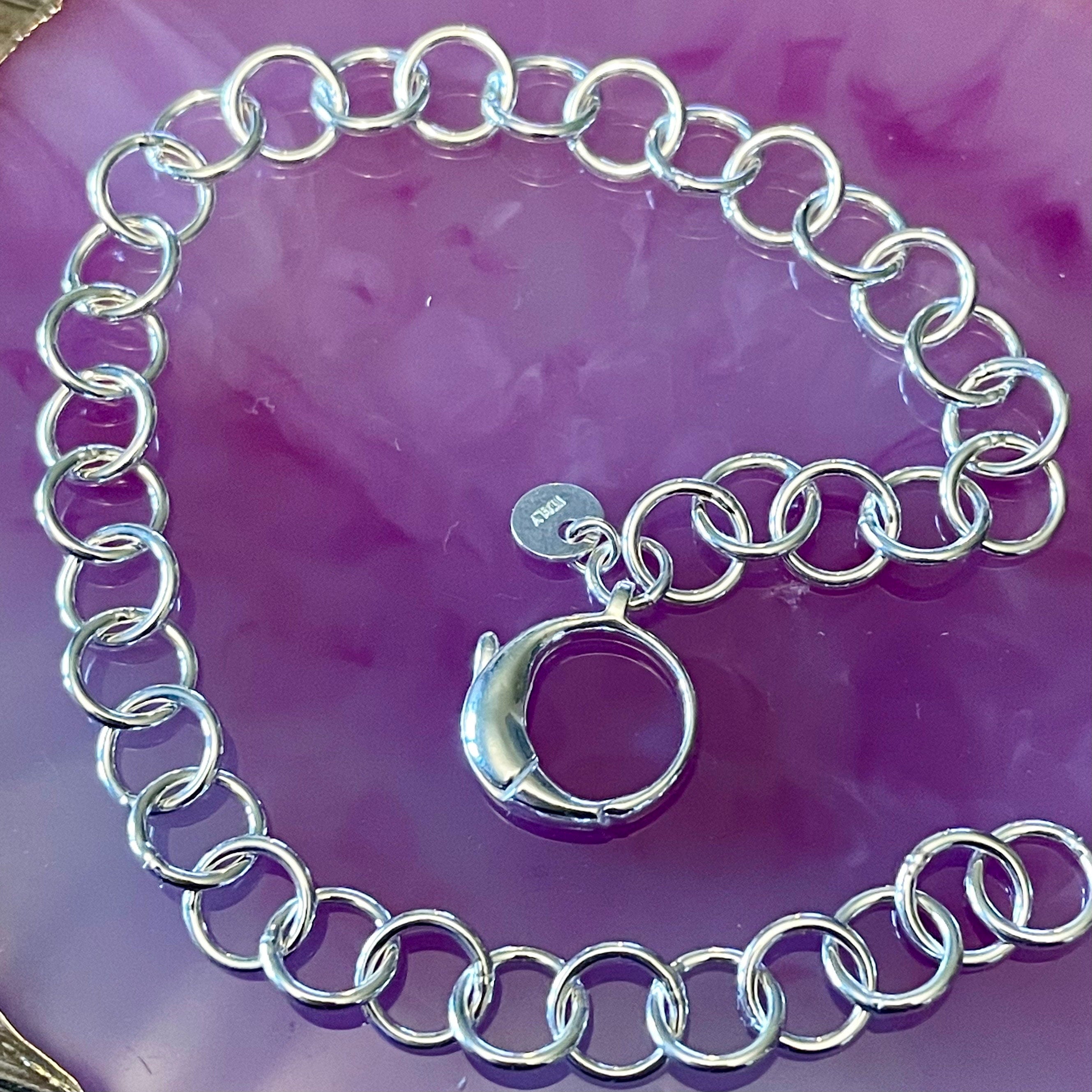 Standard Size 7.5 Inch Charm Bracelet 7mm in Sterling Silver - Recycled - Anti Tarnish  Made in Italy - Stamped 925 - Gift Idea - S37